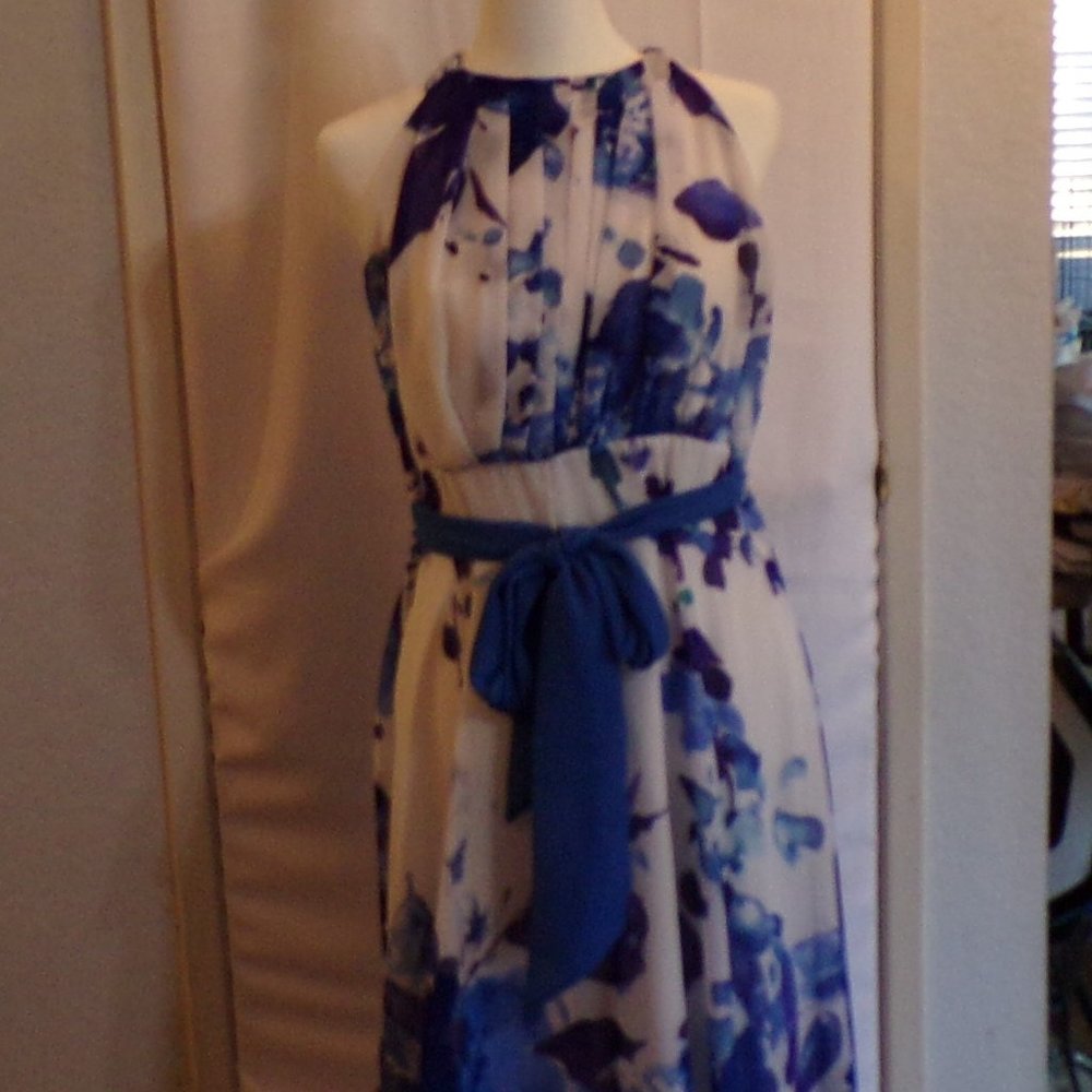 Blue and White floral floor length womens dress size 12